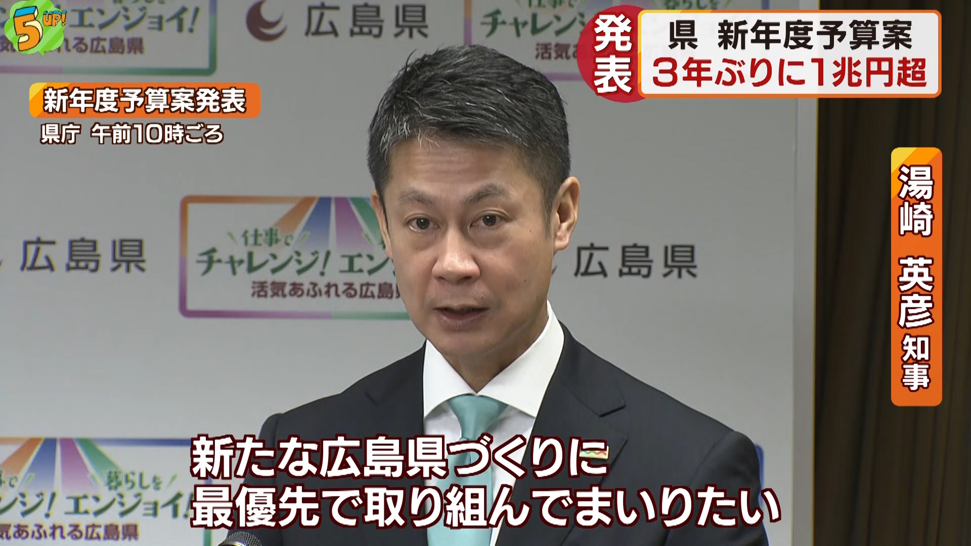 広島県の新年度予算案発表　３年ぶりに１兆円超