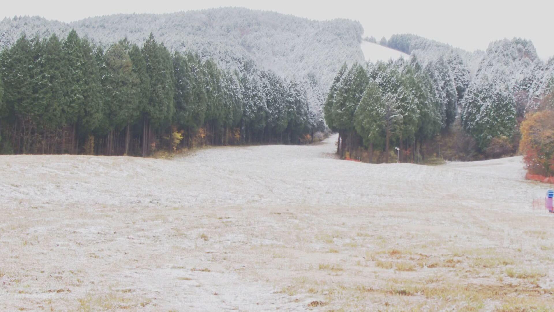 寒い朝 県民の森は雪化粧　広島