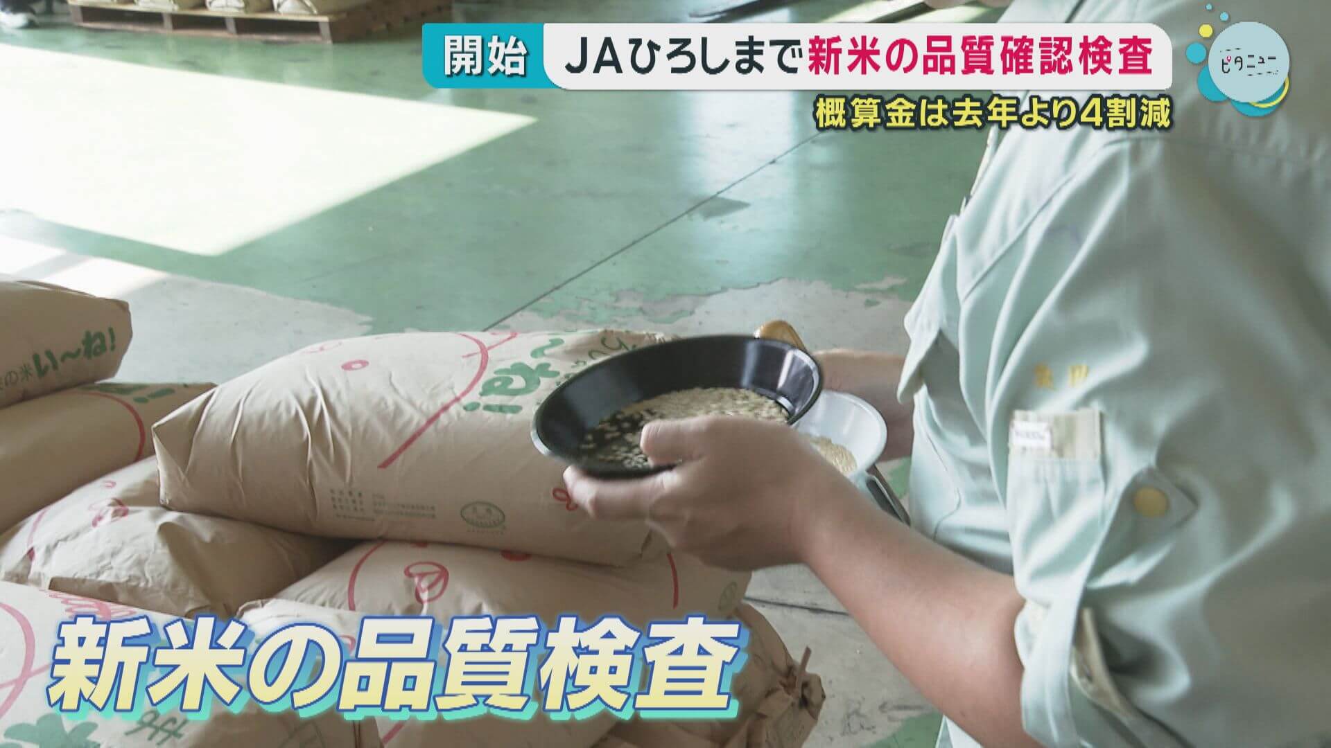 ＪＡひろしま　新米の品質確認検査　概算金は去年より４割減