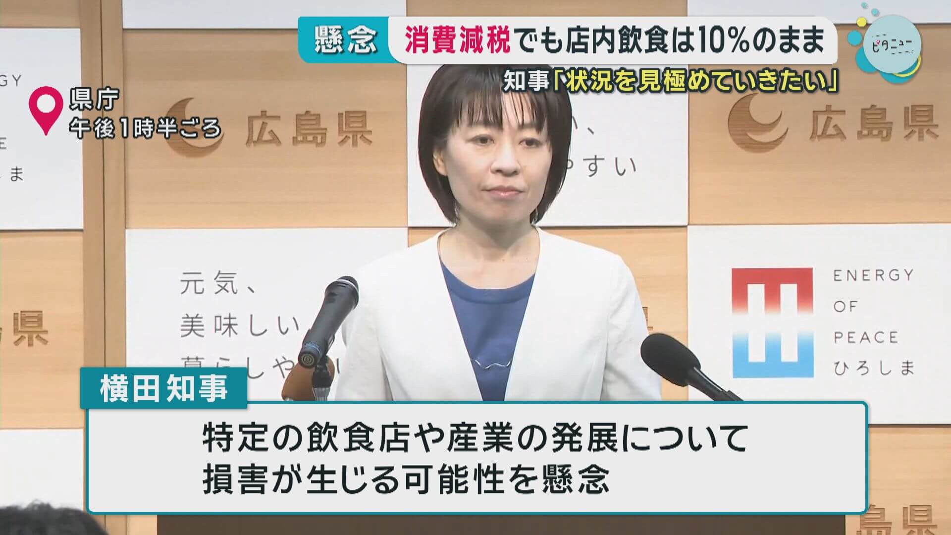消費減税でも店内飲食は１０％　知事「状況を見極めていきたい」　広島